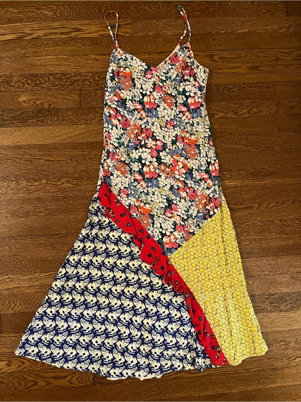 Anthropologie Multicolor Floral Patchwork Maxi Slip Dress